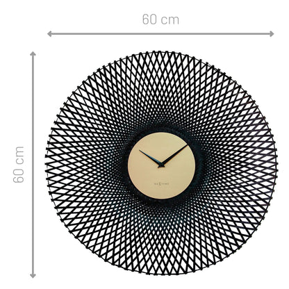 Brown and black NeXtime Vortex wall clock, 60cm, silent operation, with a bamboo design and modern style.