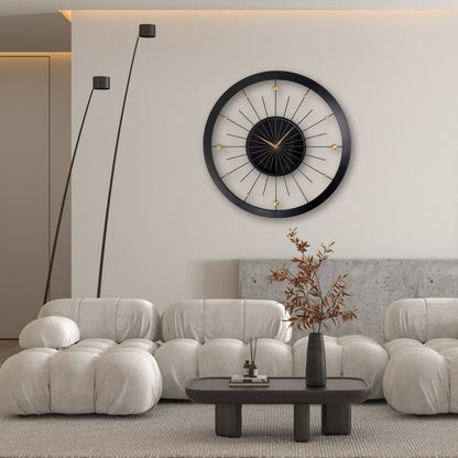 Large black metal NeXtime Orbit wall clock, 90cm, silent movement, modern design, ideal for contemporary home or office decor.