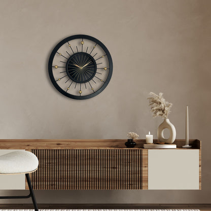NeXtime Orbit black metal wall clock, 60cm diameter, sleek silent design with modern style, suitable for contemporary interiors.