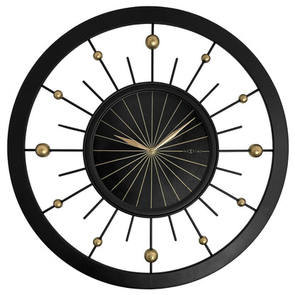 Black NeXtime Orbit wall clock, 60cm diameter, silent metal design, modern style, front view showing clock face and hands.