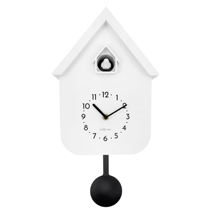 NeXtime Twitter wall clock with pendulum, measuring 21.5x41.5x8.5cm, featuring a modern cuckoo design.