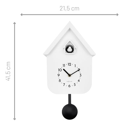 NeXtime Twitter wall clock with pendulum, measuring 21.5x41.5x8.5cm, featuring a cuckoo design and modern style.