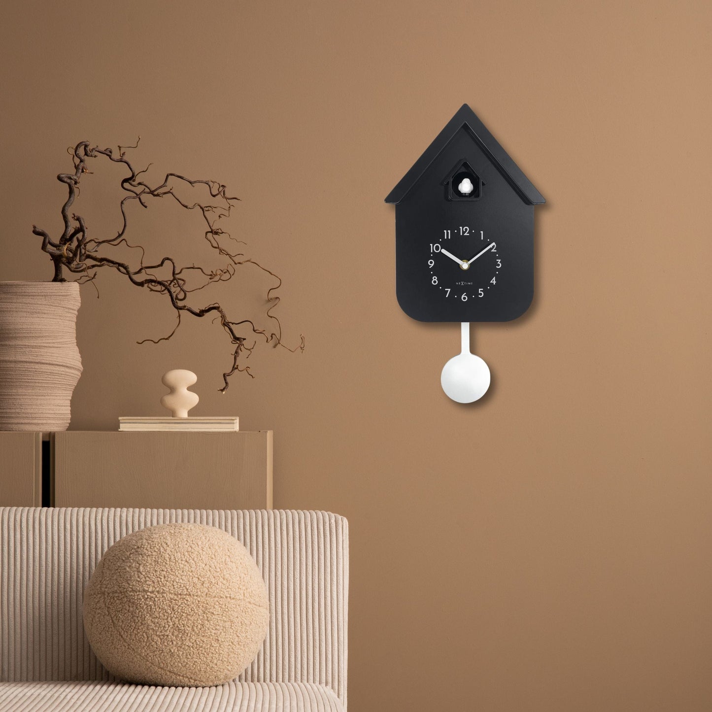 Wall clock 21.5x41.5x8.5cm - Pendulum - Cuckoo -NeXtime 'Twitter'