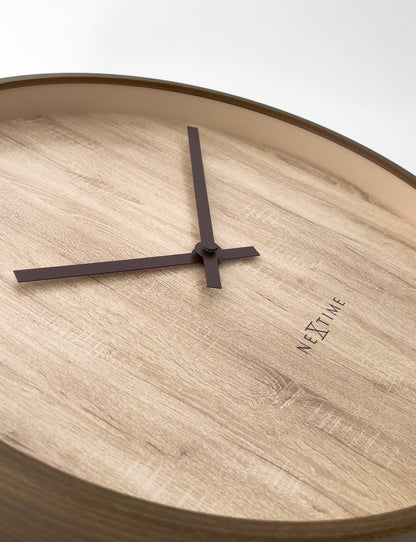 NeXtime Oslo wall clock, 30cm diameter, silent movement, dark and light brown plastic finish, decorative home clock.