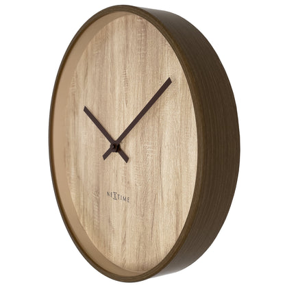 NeXtime Oslo wall clock, 30cm, silent operation, dark and light brown plastic design, shown from the right side.