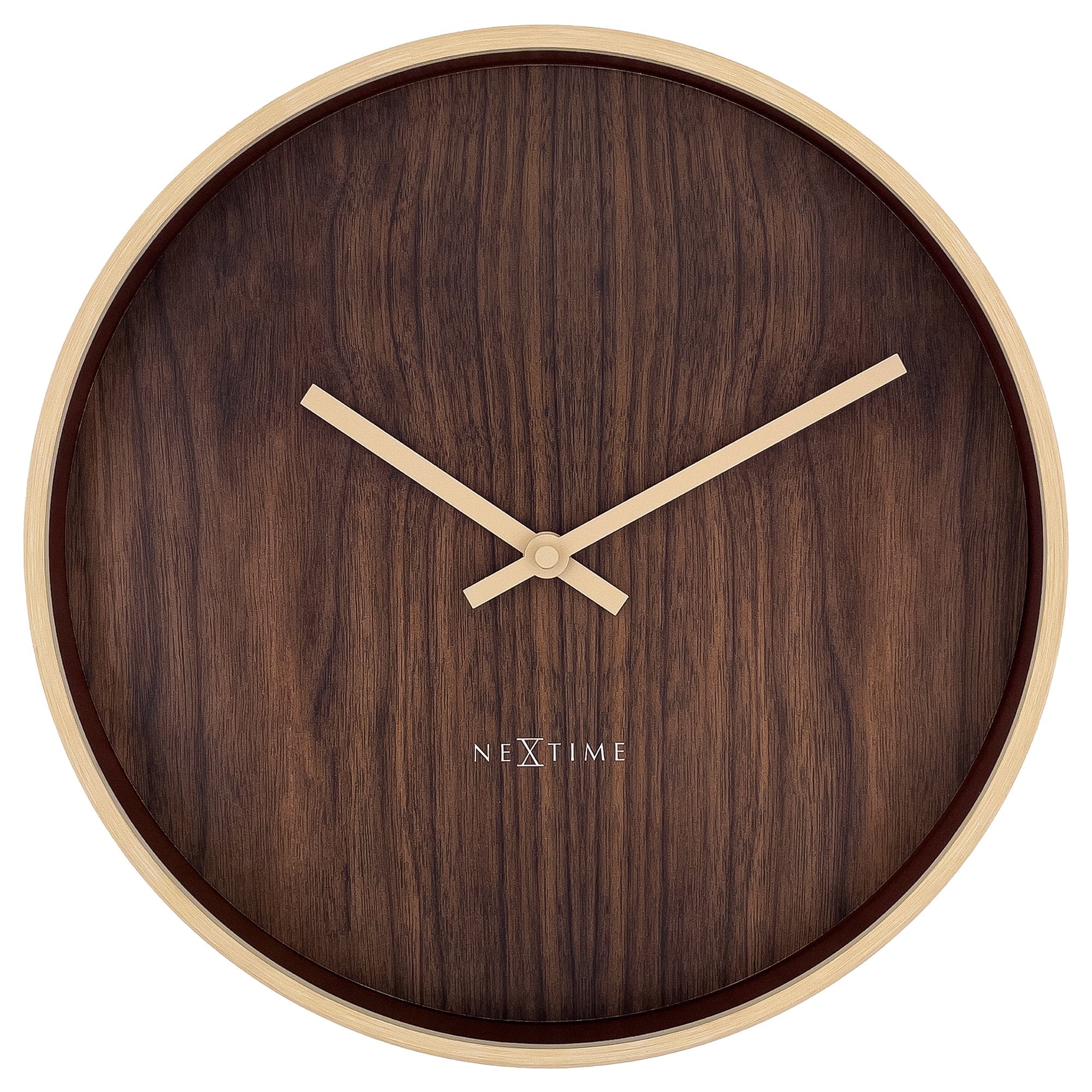 NeXtime Oslo wall clock, 30cm diameter, silent, dark brown and light brown plastic design, modern timepiece for home decor