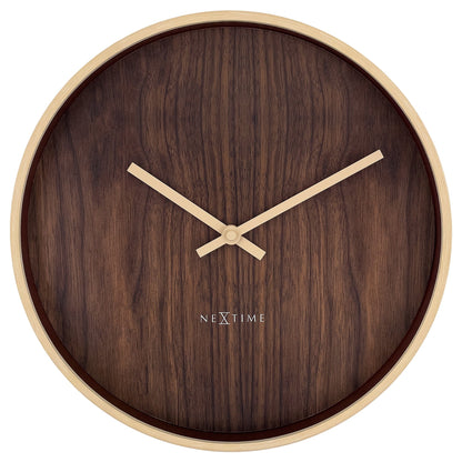 NeXtime Oslo wall clock, 30cm diameter, silent, dark brown and light brown plastic design, modern timepiece for home decor