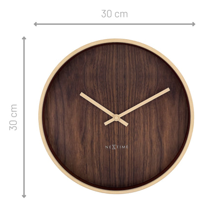 NeXtime Oslo wall clock, 30cm, silent operation, dark and light brown plastic design, modern home decor.