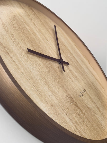 NeXtime Oslo large wall clock, 50cm, dark and light brown plastic with silent movement, modern design.