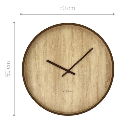 NeXtime Oslo large wall clock, 50cm, silent operation, dark and light brown plastic design for modern home decor.