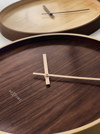 NeXtime Oslo large wall clock, 50cm dark brown and light brown plastic frame with silent movement.