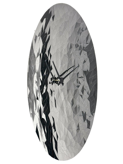 NeXtime Clocks wall clock with 80cm diameter, silent movement, chrome finish, stainless steel design, featuring a fragmented pattern.