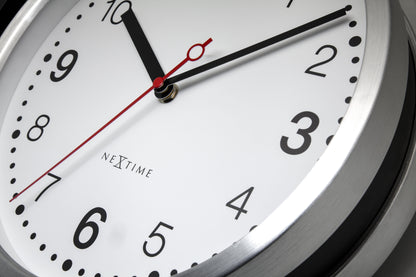 NeXtime Double wall clock, 32.3x28x10cm, white and black aluminum, silent mechanism, modern design.