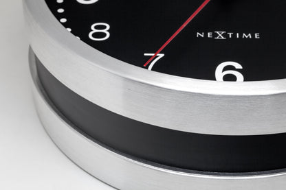 NeXtime Double wall clock, 32.3x28x10cm, white and black aluminium, silent clock with modern design.