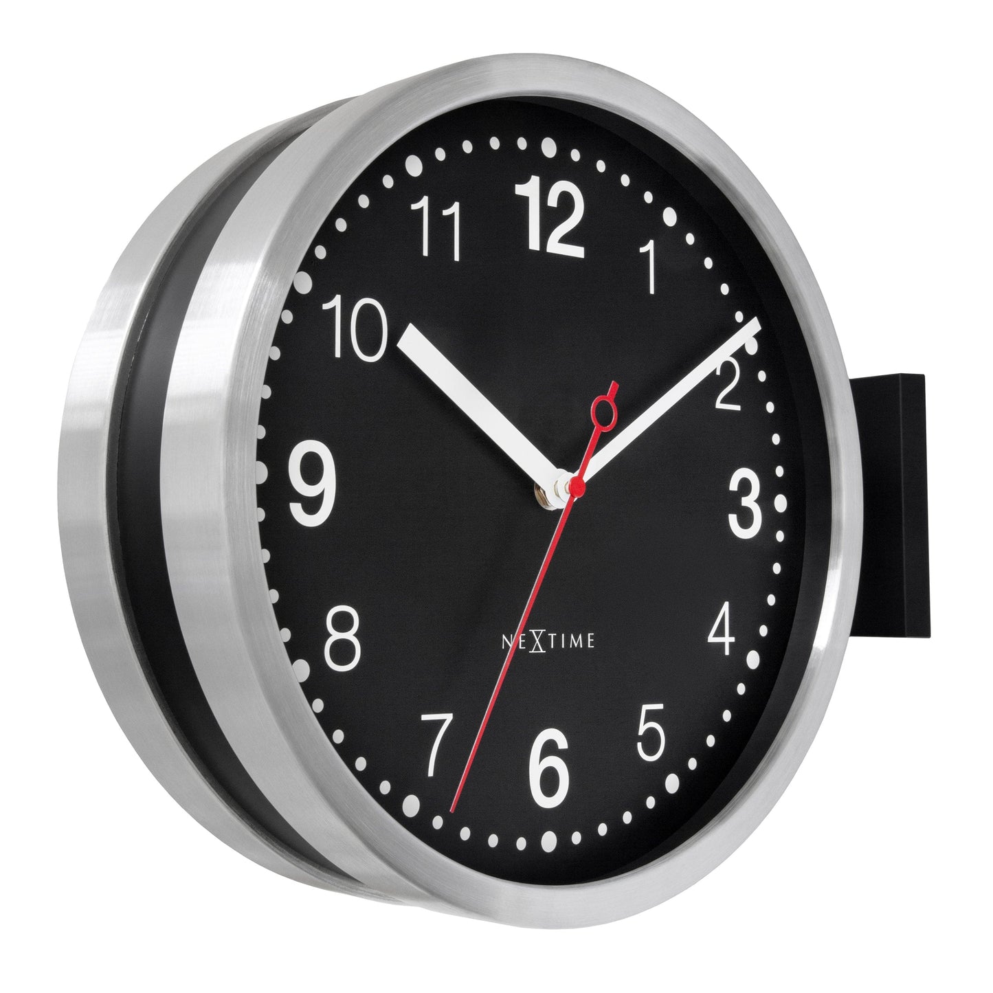Wall clock 32.3x28x10cm-Silent-White & Black-Aluminium-NeXtime 'Double'