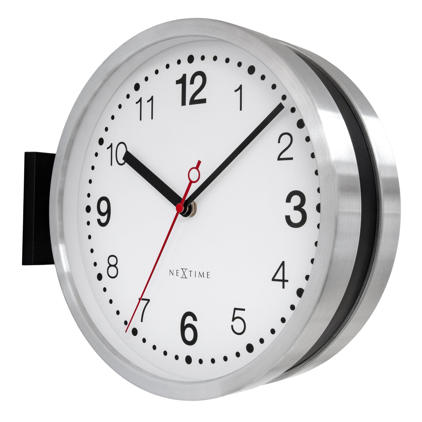 Wall clock 32.3x28x10cm-Silent-White & Black-Aluminium-NeXtime 'Double'
