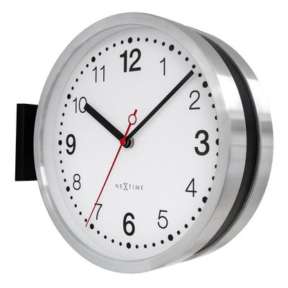 NeXtime Double wall clock with black and white aluminium design, 32.3x28x10cm, featuring a silent movement on the right side.