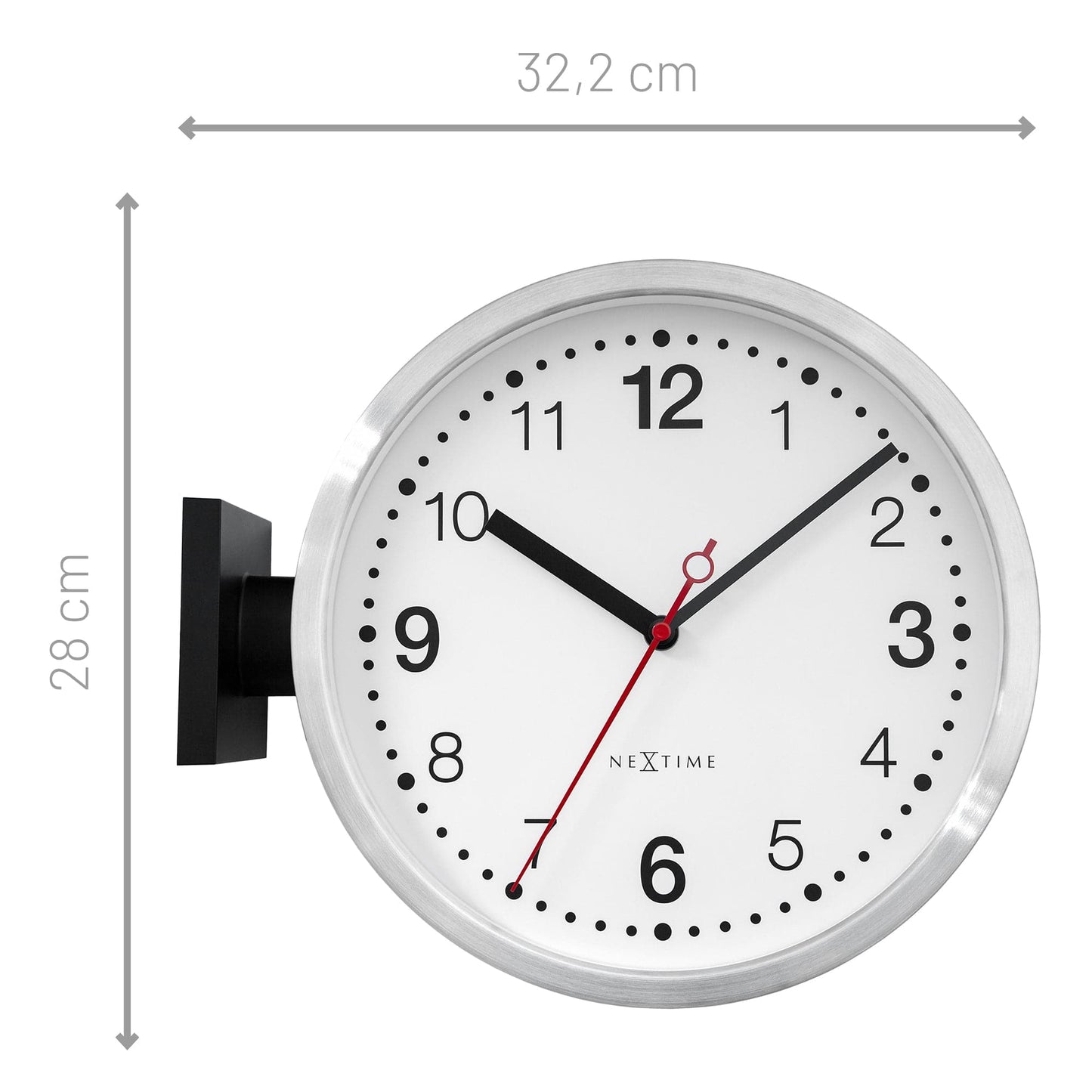 Wall clock 32.3x28x10cm-Silent-White & Black-Aluminium-NeXtime 'Double'