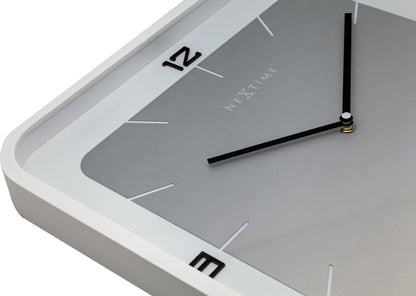 Square wooden wall clock by NeXtime Clocks, 40x40cm, with a minimalist design and natural wood finish.