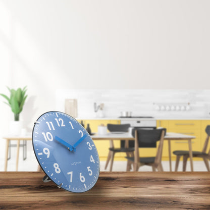 NeXtime Duomo Mini wall or table clock with 20cm diameter, glass dome lens, silent movement, black face and minimalist design.