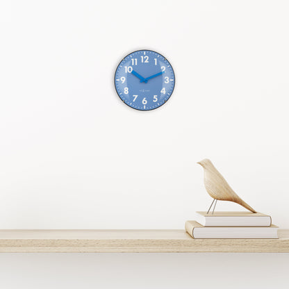 NeXtime Duomo Mini wall or table clock with 20cm diameter, domed glass lens, silent movement, and modern glass design.