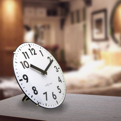 NeXtime Duomo Mini wall or table clock with 20cm diameter, domed glass lens, silent operation, featuring a glass face.