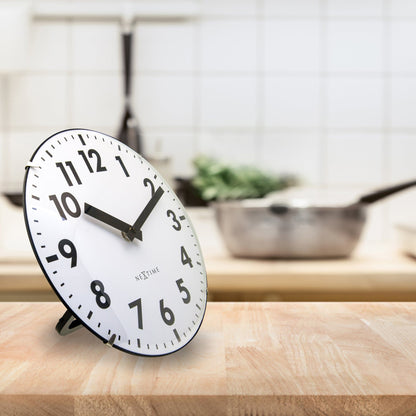 NeXtime Duomo Mini wall or table clock with 20cm diameter, domed glass lens, silent quartz movement, modern glass design.