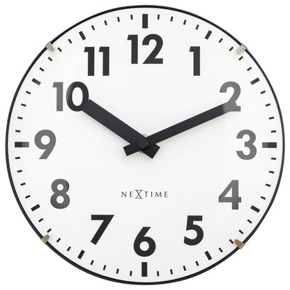 NeXtime Clocks Duomo Mini 20cm table or wall clock with domed glass lens, silent operation, and sleek glass design.