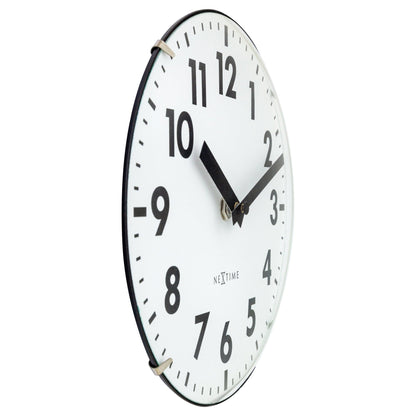 NeXtime Duomo Mini wall or table clock with 20cm glass dome lens, silent mechanism, and minimalist design.
