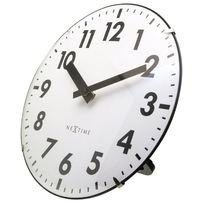 NeXtime Duomo Mini wall or table clock with a 20cm diameter, glass dome lens, silent quartz movement, and modern design.