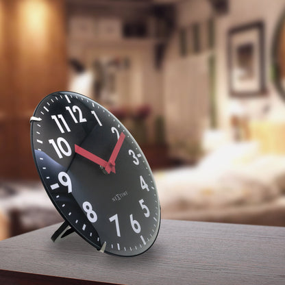 NeXtime Duomo Mini table or wall clock with 20cm diameter, domed glass lens, silent movement, and modern glass design.