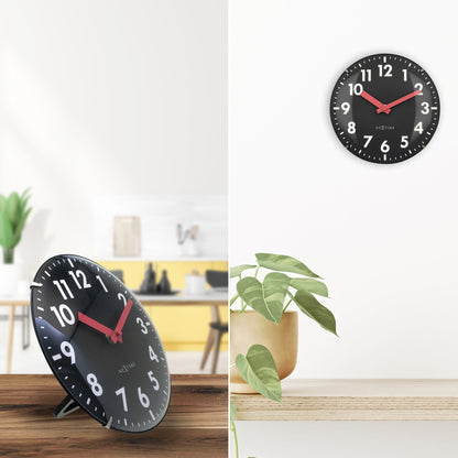 NeXtime Duomo Mini wall or table clock with 20cm diameter, glass dome lens, silent movement, and modern design.