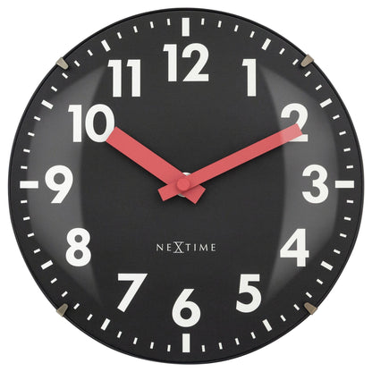 NeXtime Duomo Mini wall or table clock with 20cm diameter, glass dome lens, silent movement, featuring a sleek glass design.