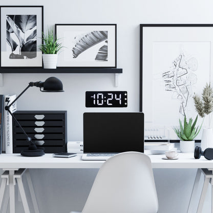 NeXtime digital wall and table clock in white with LED display, measuring 27.2x10.8x3cm, made of ABS material.