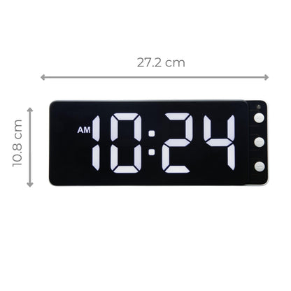 NeXtime digital wall or table clock with white LED display, measuring 27.2x10.8x3cm, made of durable ABS material.