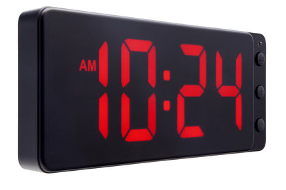 Red NeXtime digital table or wall clock showing time on an LED display, 27.2x10.8x3cm, with a sleek ABS design.