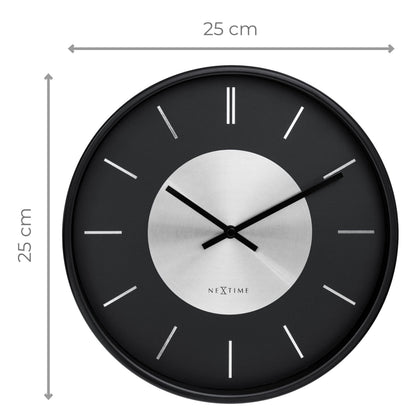 NeXtime Retro II wall clock, 25cm metal design with silent movement, vintage-inspired style, displays time on a round face.