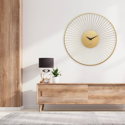 NeXtime Vasco Round wandklok van 80cm met metalen goudkleurige afwerking en eenvoudig design.