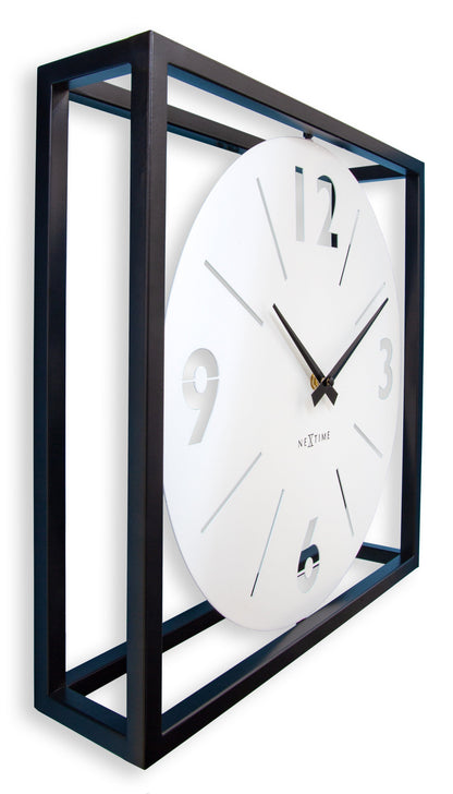 Table / Wall clock 40 x 40 x 9.5 cm - Metal - Black / White - NeXtime 'Time Frame'