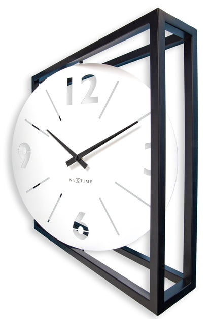 Table / Wall clock 40 x 40 x 9.5 cm - Metal - Black / White - NeXtime 'Time Frame'
