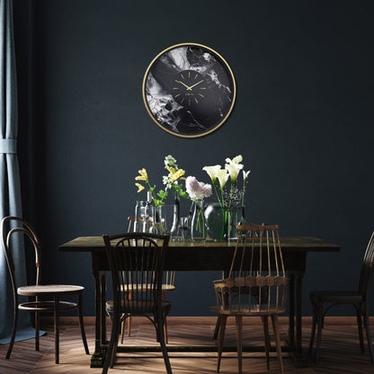 Large NeXtime Marble Duo wall clock, 48cm, silent aluminium design with a modern marble finish, ideal for contemporary decor.