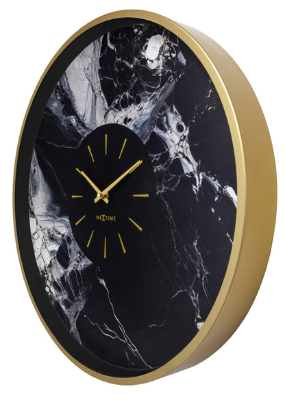 Large 48cm NeXtime Marble Duo wall clock with silent aluminium design, showing a modern marble pattern on the right side.