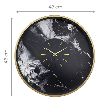 Large NeXtime Marble Duo wall clock, 48cm, silent aluminium design with a stylish marble finish, perfect for modern interiors.