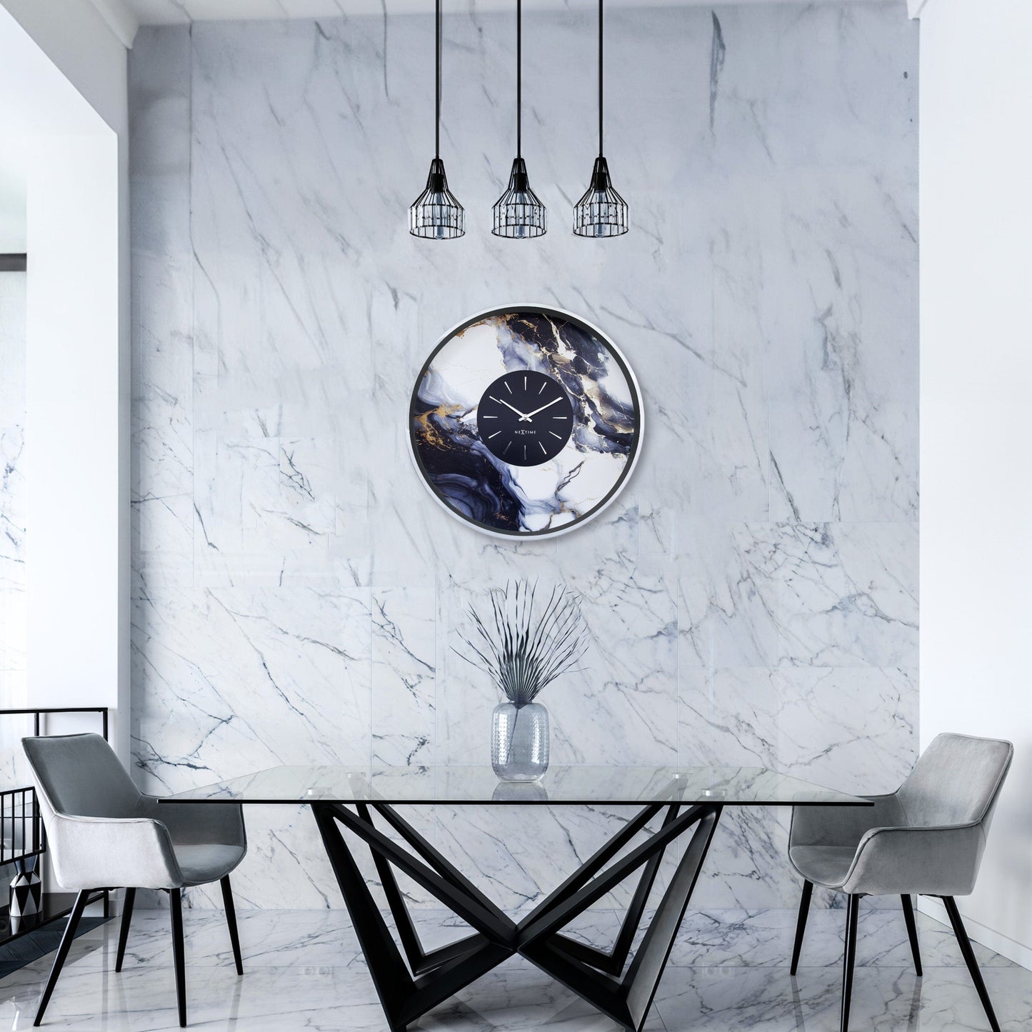 Large Wall Clock 48cm-Silent-Aluminium-NeXtime 'Marble Duo'