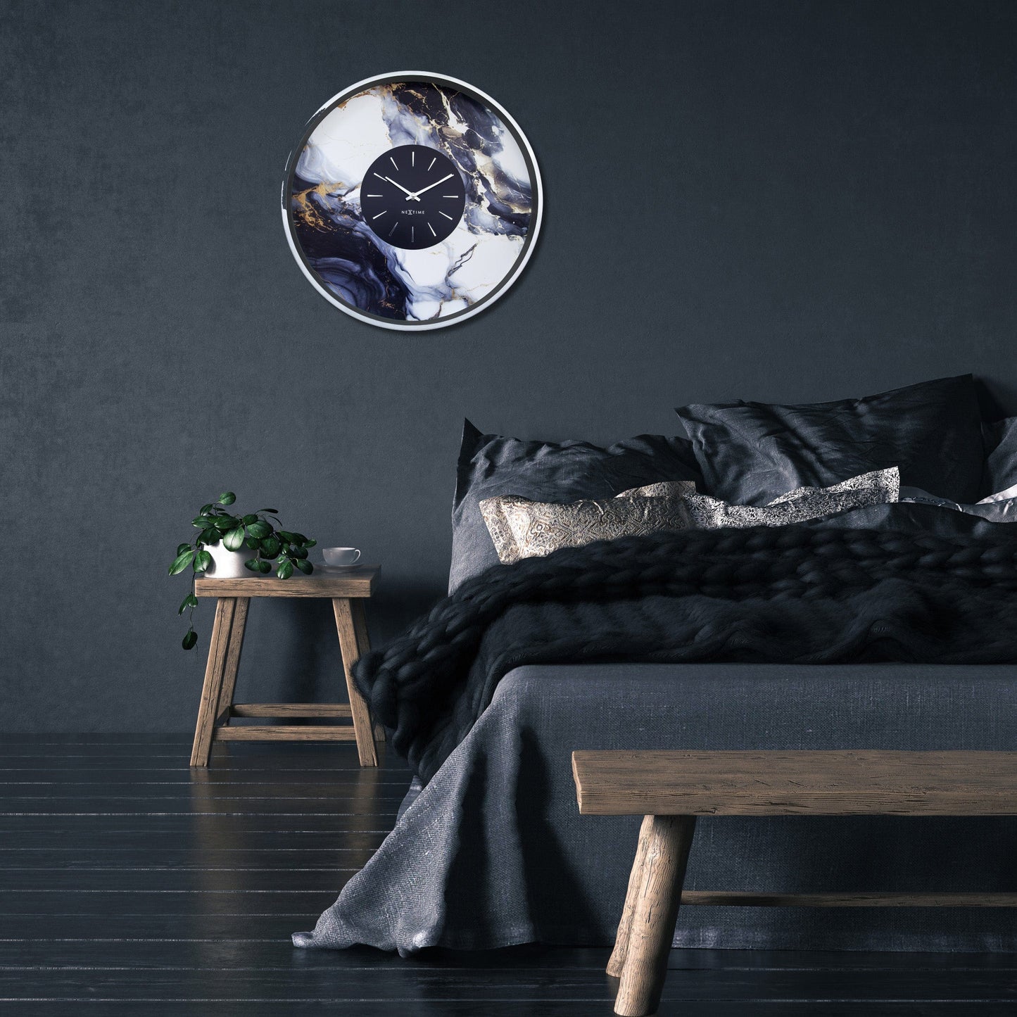 Large Wall Clock 48cm-Silent-Aluminium-NeXtime 'Marble Duo'