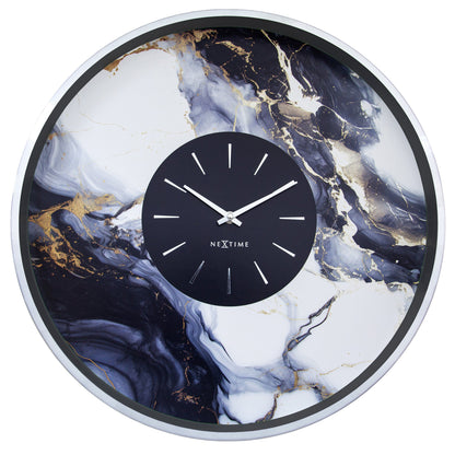 Large NeXtime Marble Duo wall clock, 48cm, silent aluminium design with a stylish marble finish, displayed front view.