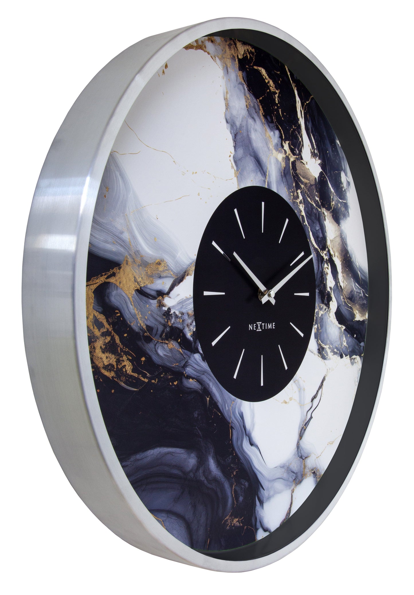 Large Wall Clock 48cm-Silent-Aluminium-NeXtime 'Marble Duo'