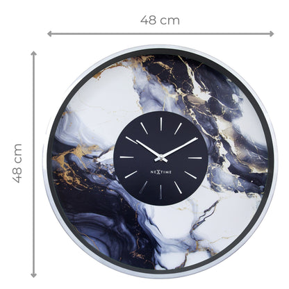 Large 48cm NeXtime Marble Duo wall clock with silent aluminium design, featuring a stylish marble finish.