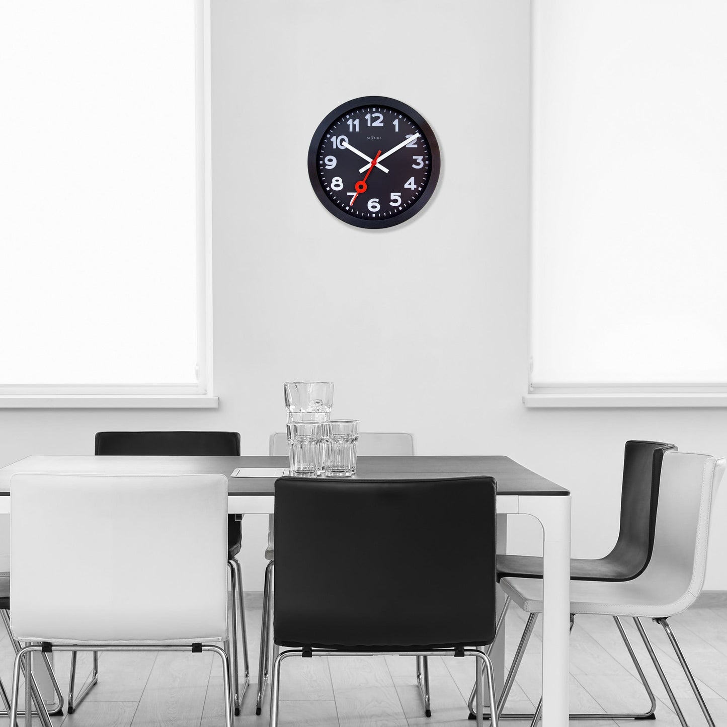 Wall Clock 35cm-Silent-Black-Anodized Aluminium-NeXtime 'Station All Black'