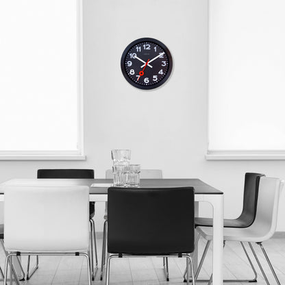 NeXtime Station All Black wall clock, 35cm diameter, silent movement, black anodized aluminium frame, modern design